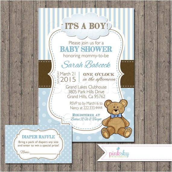 Baby Boy Shower Invitations with Teddy Bears Boy Teddy Bear Baby Shower Invitation with Free Diaper