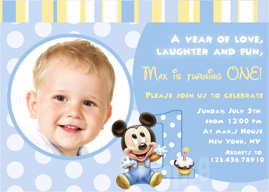Baby Mickey 1st Birthday Personalized Invitations Baby First Birthday Invitations Bagvania Free Printable