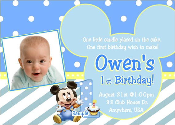 Baby Mickey 1st Birthday Personalized Invitations Baby Mickey 1st Birthday Invitation Baby Mickey Mouse