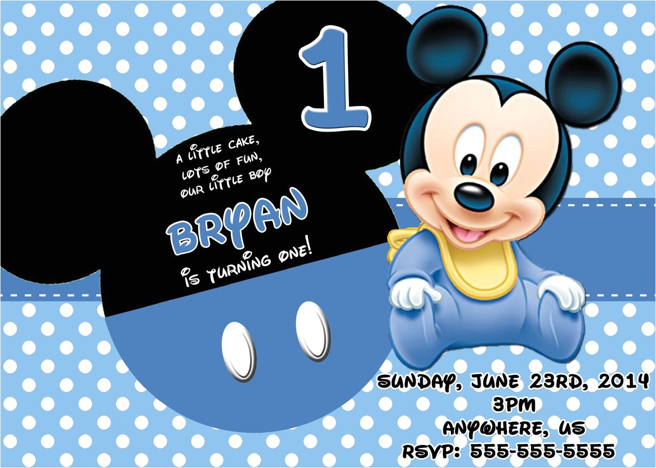 Baby Mickey 1st Birthday Personalized Invitations Baby Mickey First Birthday Invitations Best Party Ideas
