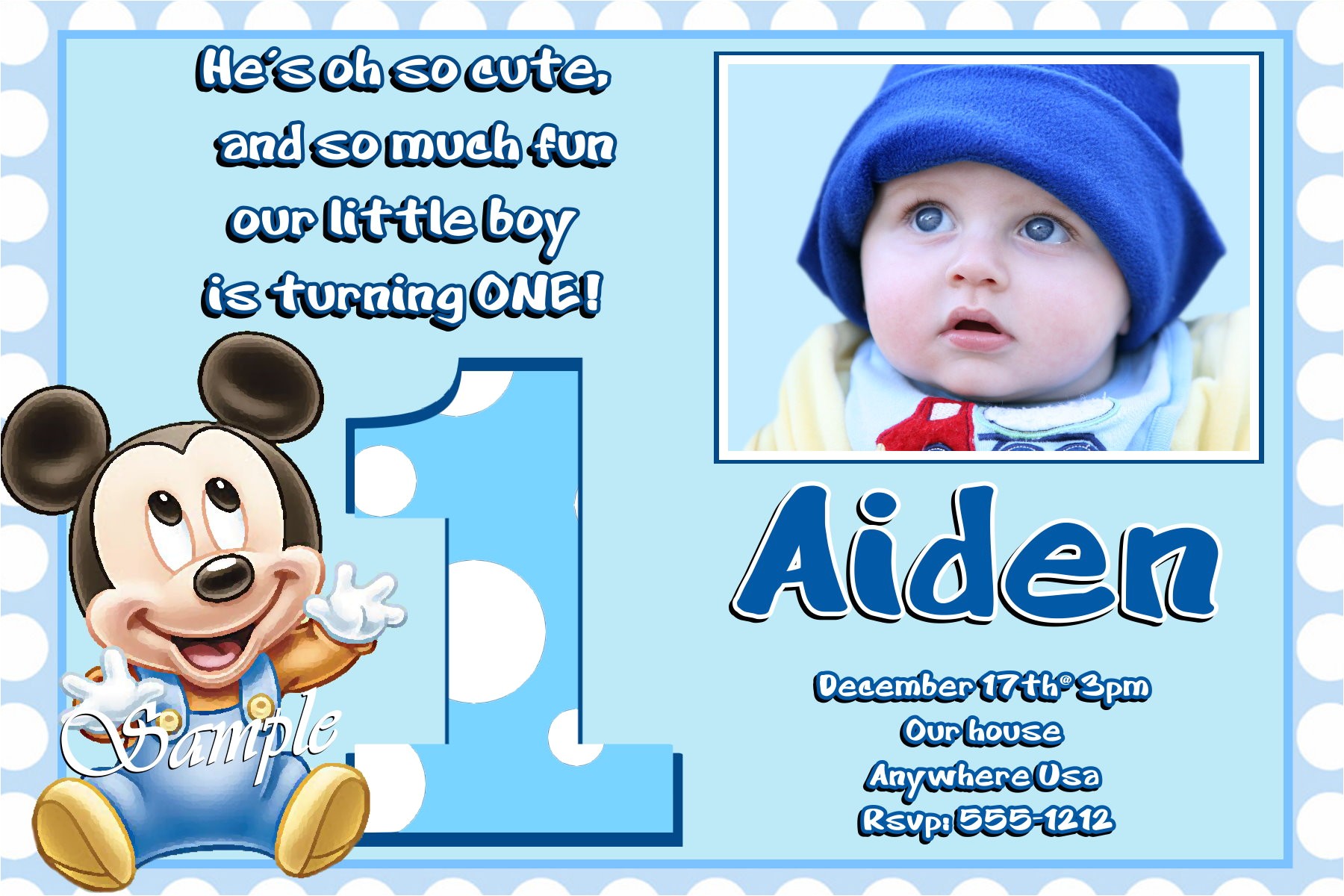 Baby Mickey 1st Birthday Personalized Invitations Jb21 Baby Mickey Mouse 1st Birthday Invitations