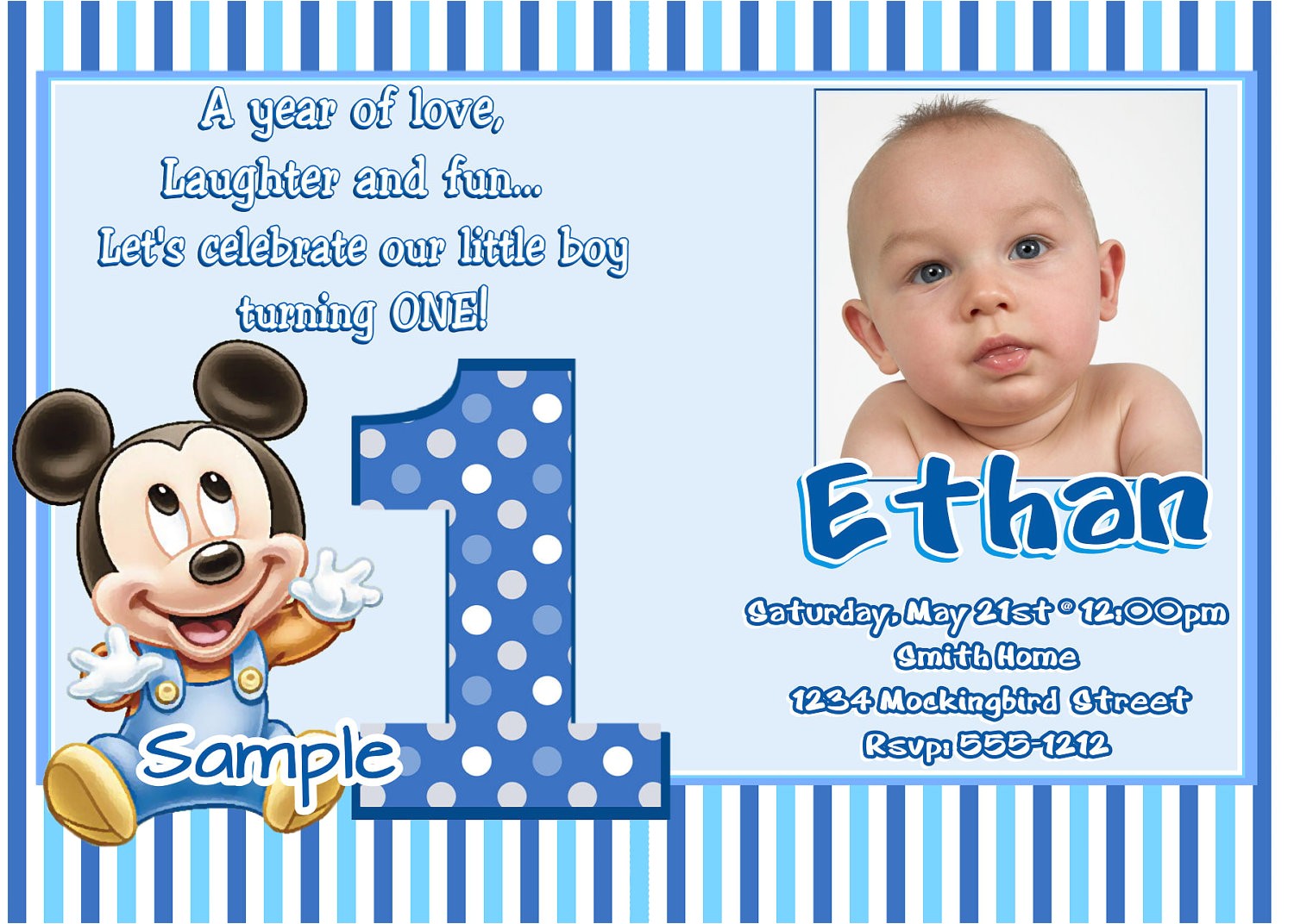 Baby Mickey 1st Birthday Personalized Invitations Jb26 Baby Mickey Mouse 1st Birthday Invitations