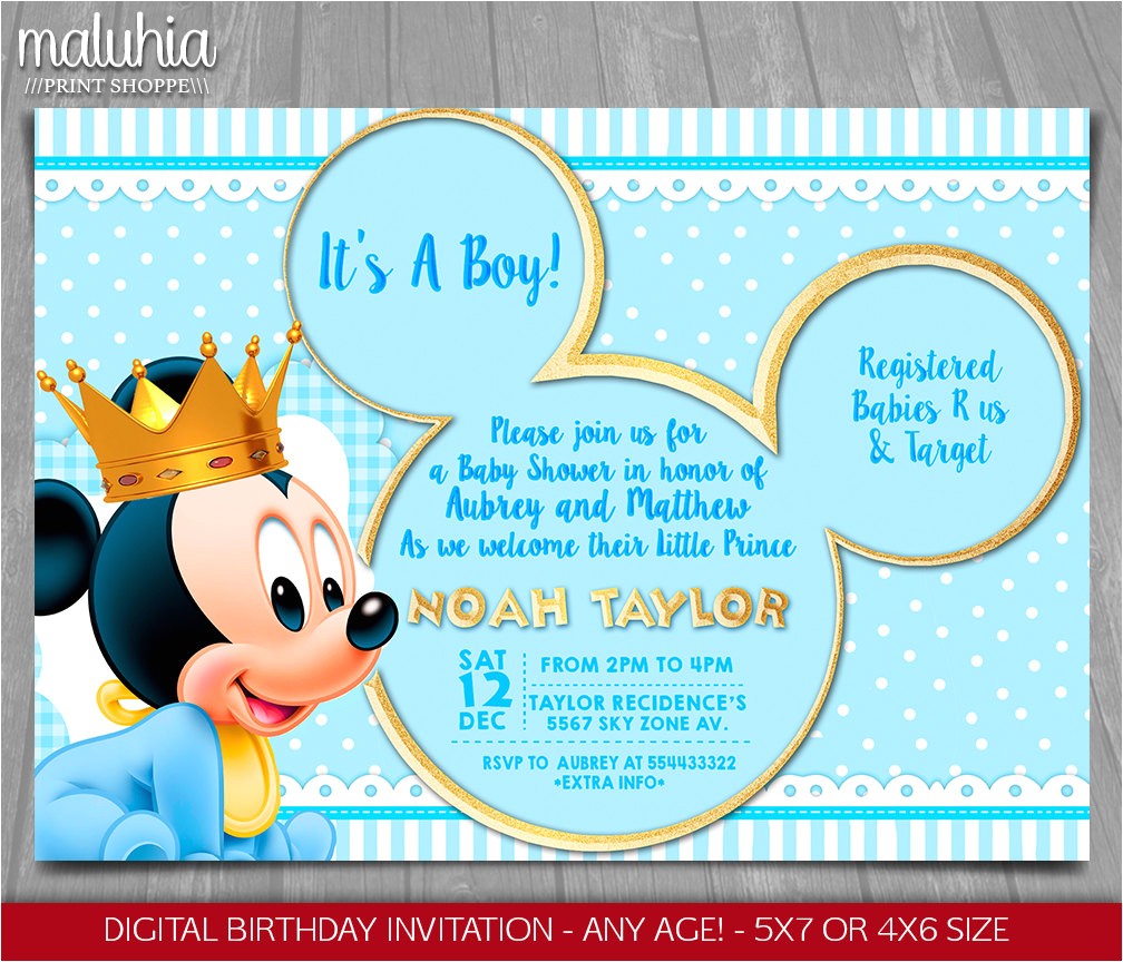 Baby Mickey Mouse Baby Shower Invitations Baby Mickey Mouse Baby Shower Invitation Baby Prince Mickey