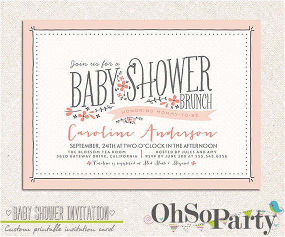 Baby Shower Brunch Invitation Wording Baby Flora Custom Baby Shower Brunch Invitation by Ohsoparty