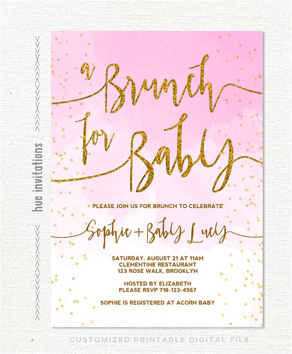 Baby Shower Brunch Invitation Wording Baby Shower Brunch Invitation Pink White Gold Glitter Omb