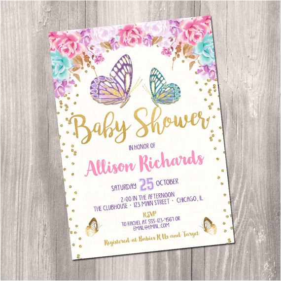 Baby Shower butterfly theme Invitations butterfly Baby Shower Invitation butterfly Invitation