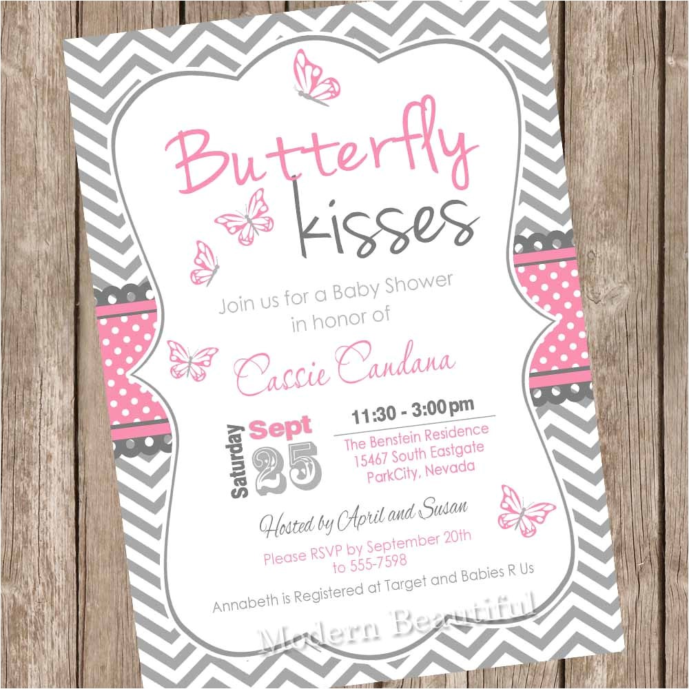 Baby Shower butterfly theme Invitations butterfly Kisses Baby Shower Invitation butterfly Baby Shower