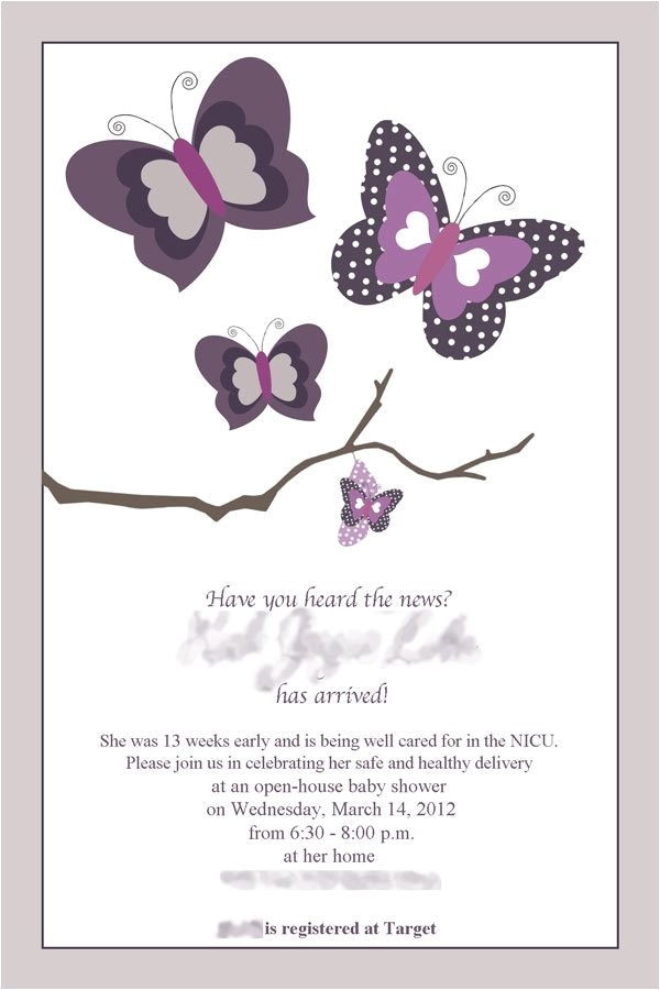 Baby Shower butterfly theme Invitations Purple butterfly Baby Shower Invitations