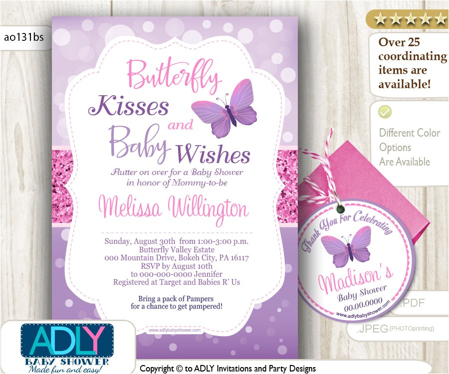 Baby Shower butterfly theme Invitations Purple butterfly Baby Shower Invitations Party Xyz