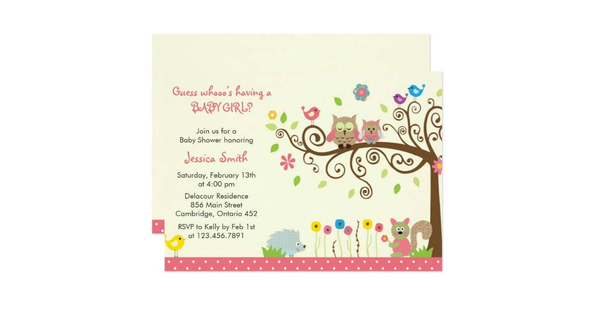 Baby Shower Invit Cute Pink Owl Girl Baby Shower Invitations