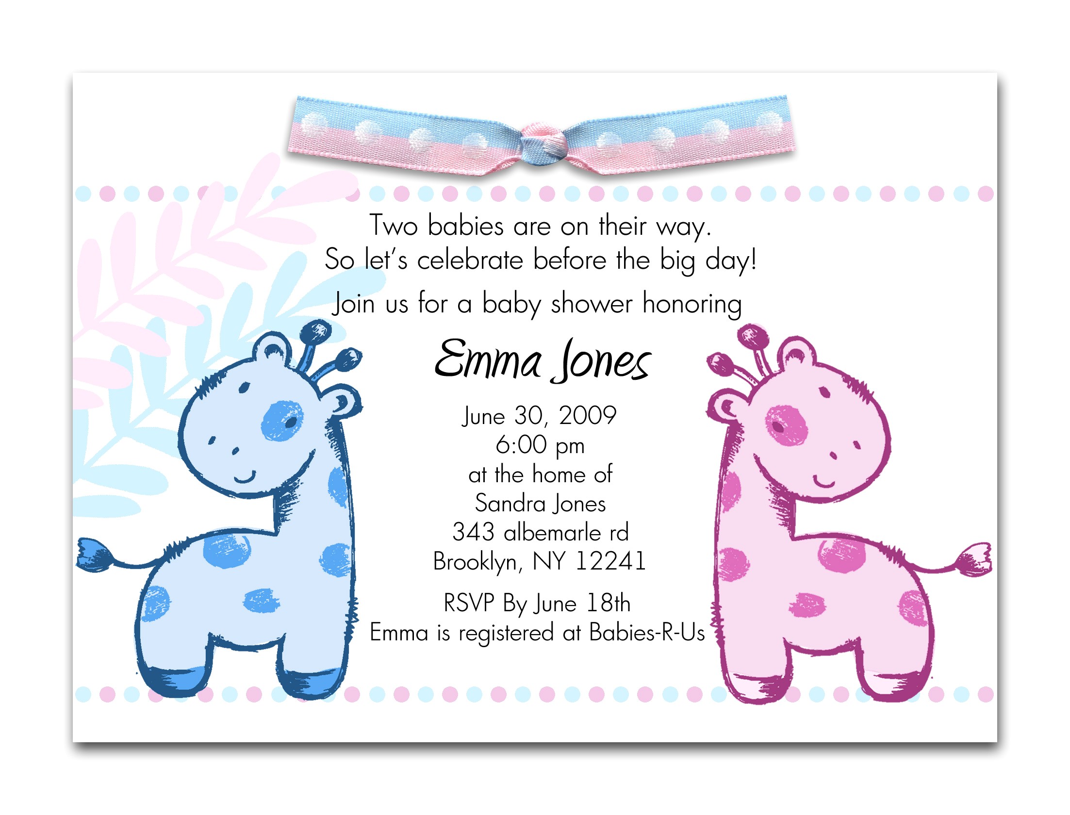 Baby Shower Invit Printable Baby Shower Invitations Twins
