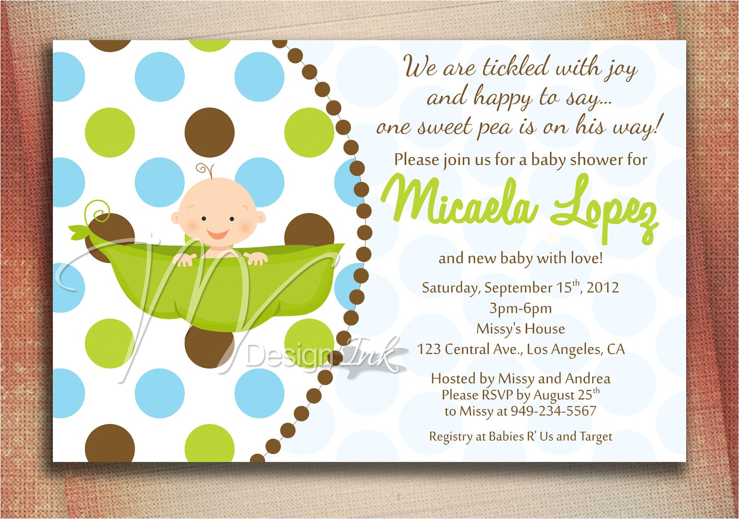 Baby Shower Invitation with Picture Pea In A Pod Baby Shower Invitation Baby In A Pod by