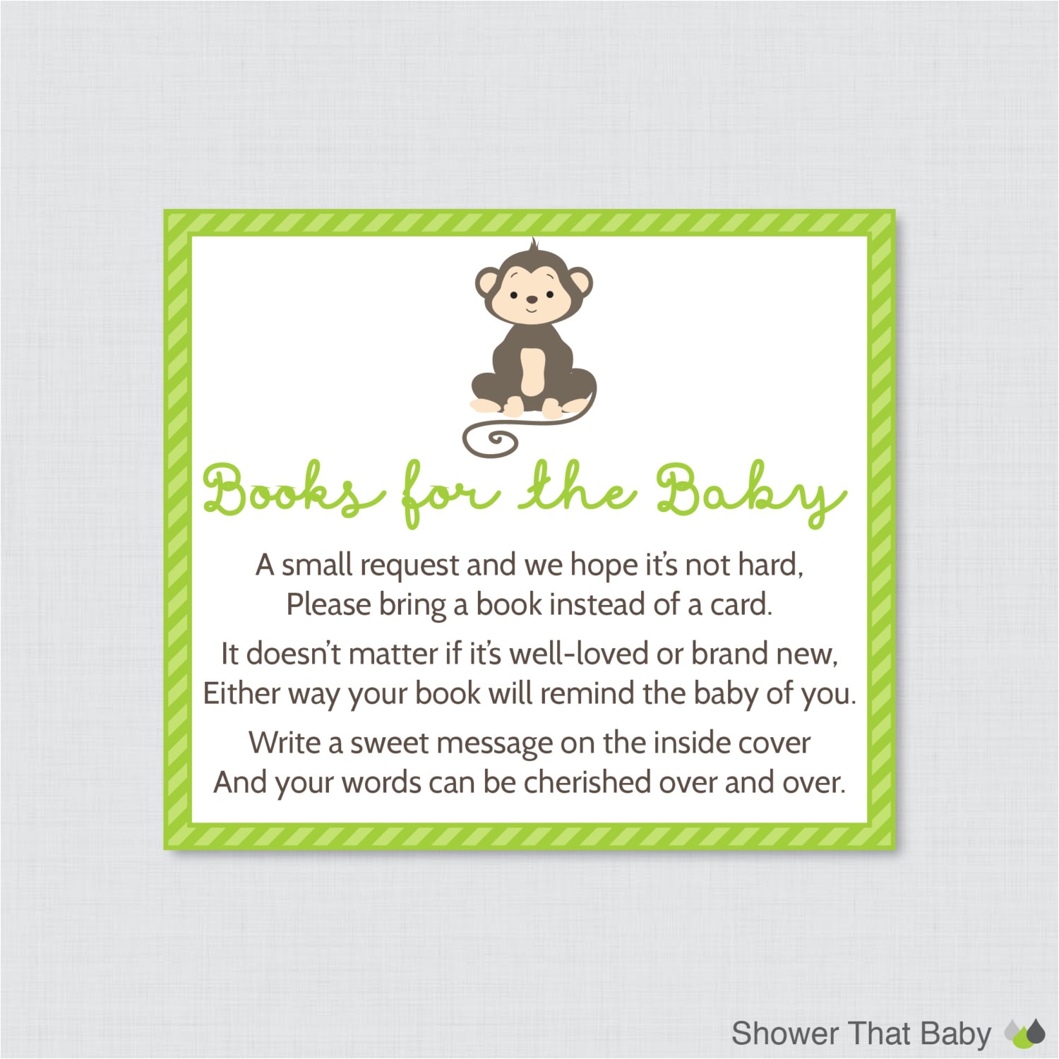 Baby Shower Invitations Books Instead Of Cards Monkey Baby Shower Bring A Book Instead Of A Card Invitation
