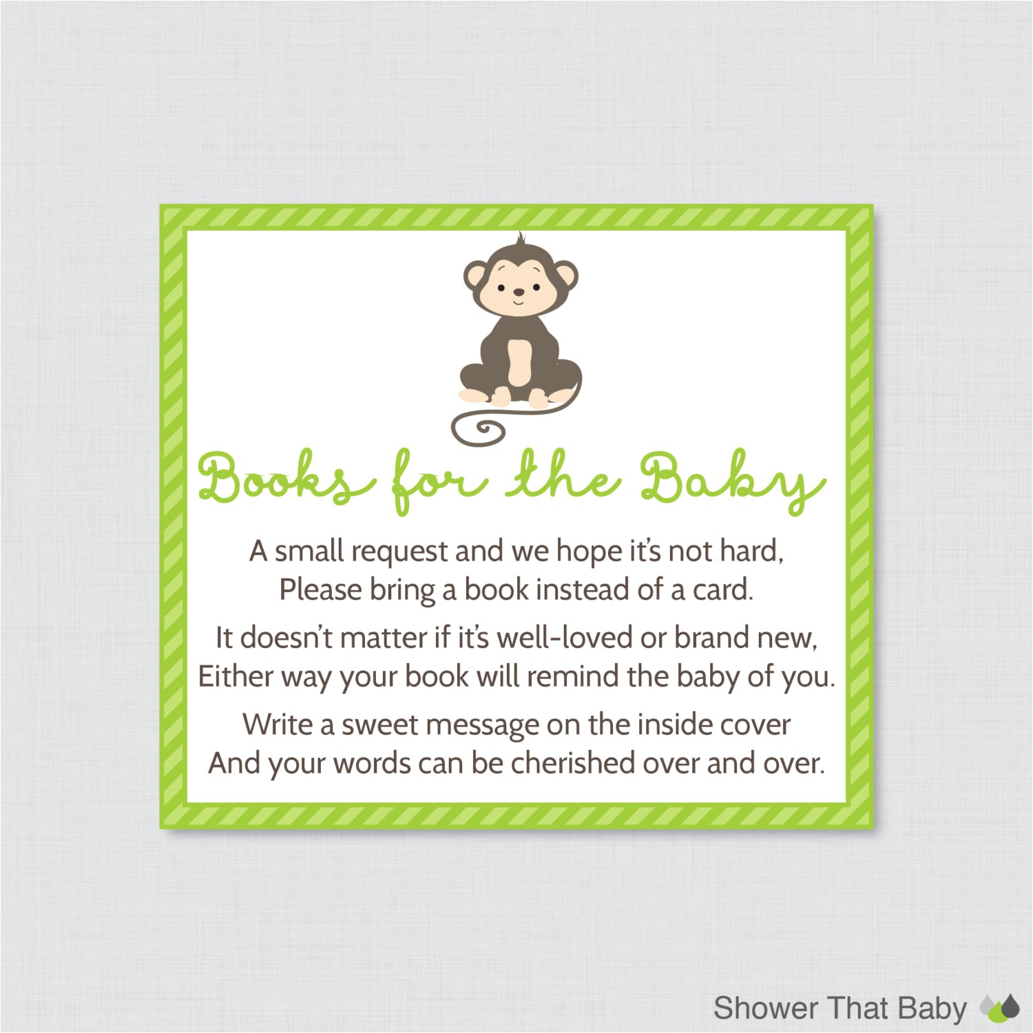 Baby Shower Invitations Books Instead Of Cards Monkey Baby Shower Bring A Book Instead Of A Card Invitation