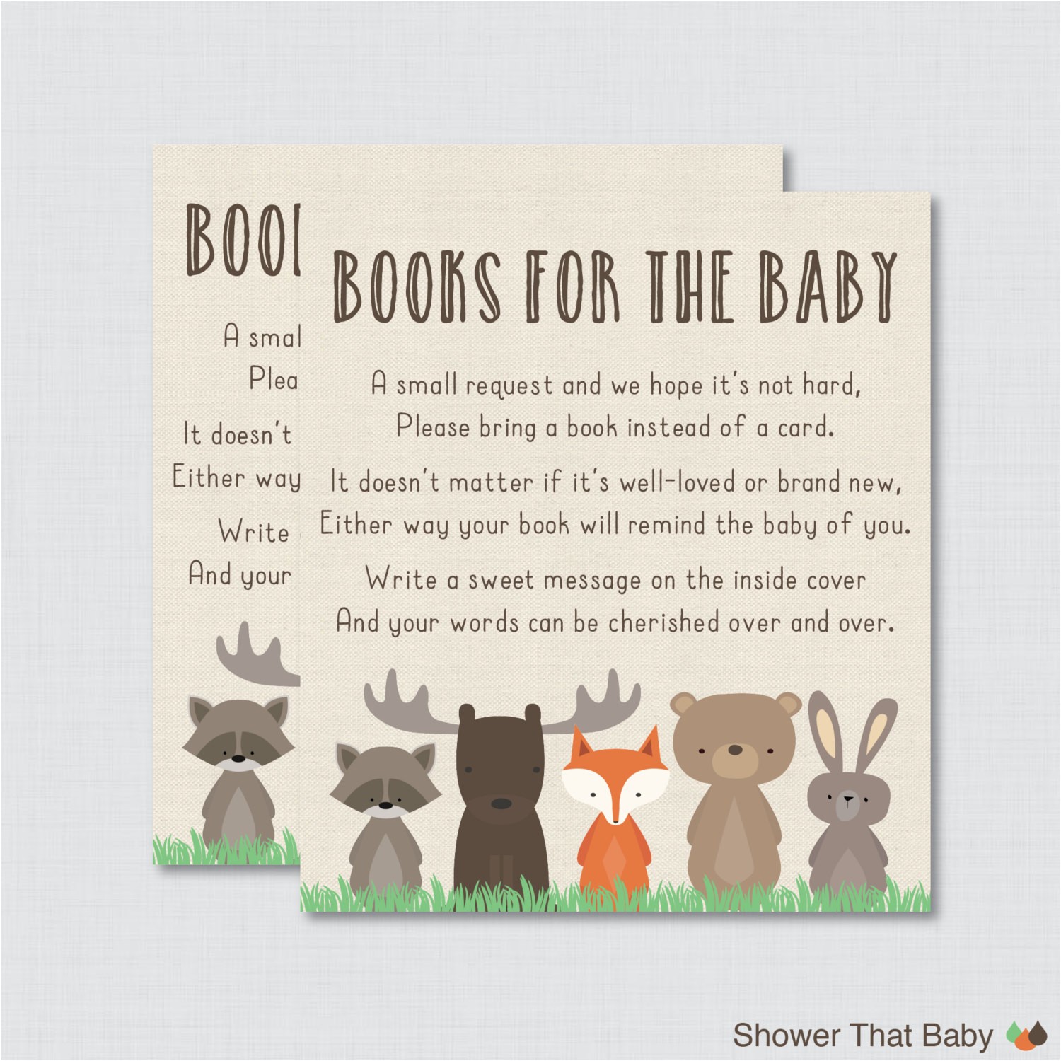 Baby Shower Invitations Books Instead Of Cards Woodland Baby Shower Bring A Book Instead Of A Card Invitation