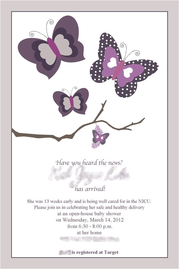 Baby Shower Invitations butterfly theme Purple butterfly Baby Shower Invitations