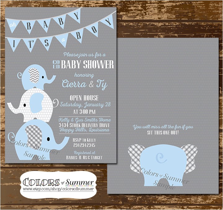 Baby Shower Invitations Elephant Elephant Baby Shower Invitation Co Ed Baby Shower Invitation