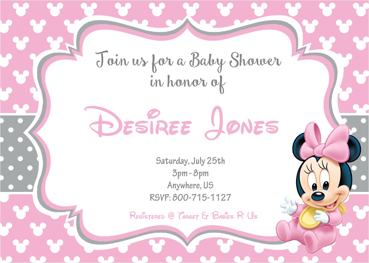 Baby Shower Invitations for Girls Minnie Mouse Minnie Mouse Baby Shower Invitations Templates