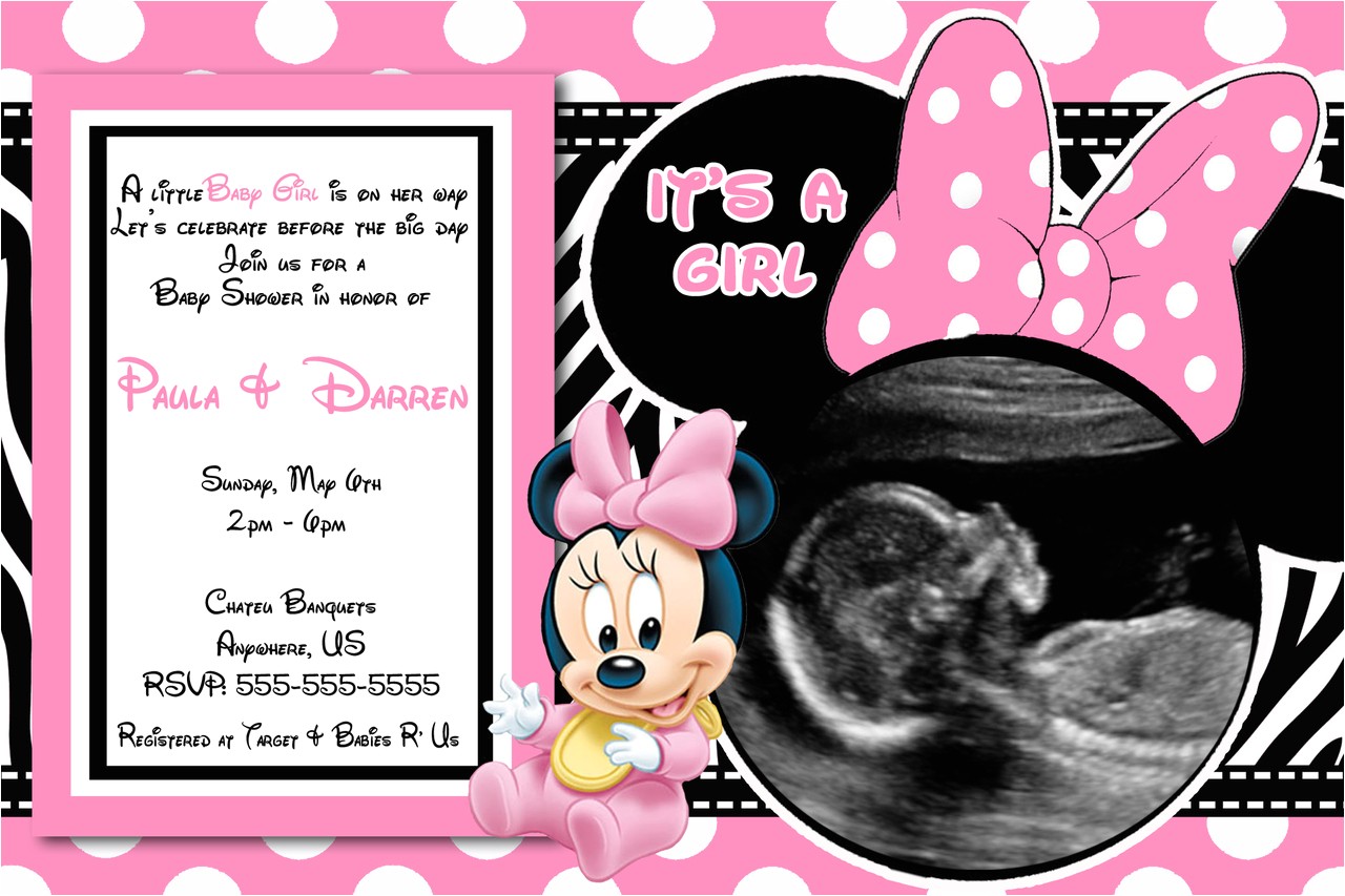 Baby Shower Invitations for Girls Minnie Mouse Pink Minnie Mouse Baby Shower Invitations