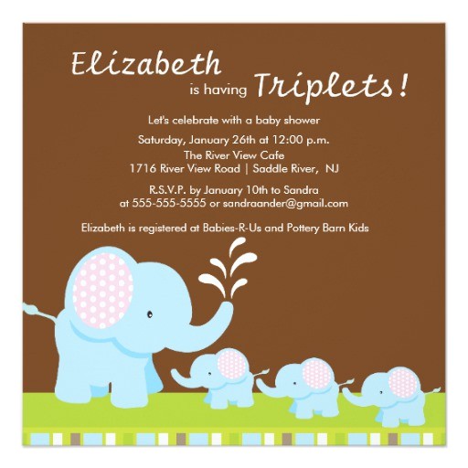Baby Shower Invitations for Triplets Mama &amp; Baby Elephants Triplets Baby Shower Invitation