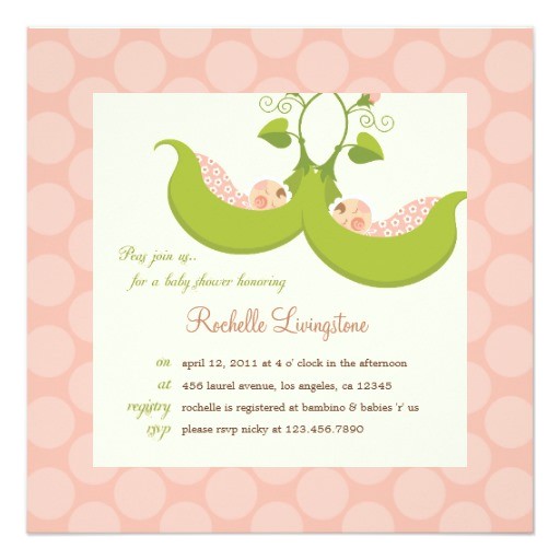 Baby Shower Invitations for Twin Girls Peas In A Pod Girl Twins Baby Shower Invitation