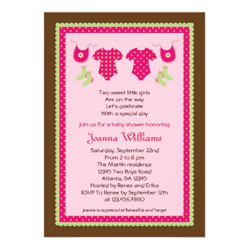 Baby Shower Invitations for Twin Girls Twin Girls Baby Shower Invitation 5" X 7" Invitation Card
