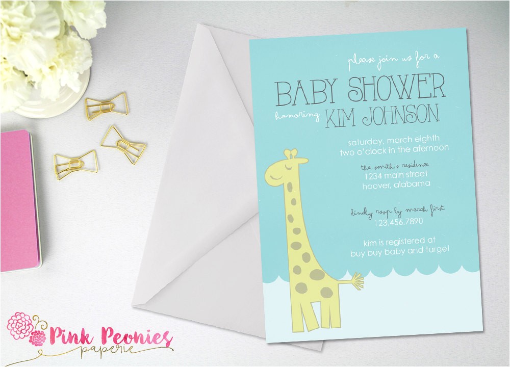Baby Shower Invitations Giraffe theme Modern Baby Shower Invitation Giraffe theme Zoo Animal