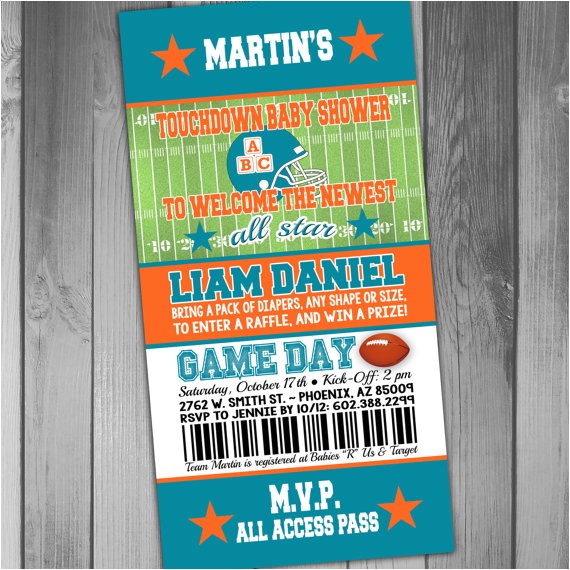 Baby Shower Invitations Miami Miami Dolphins Inspired Football Baby Shower by Claceydesign