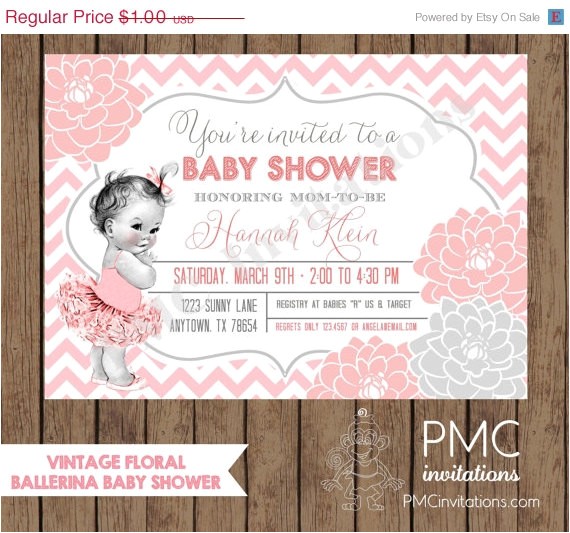 Baby Shower Invitations On Sale Custom Printed Vintage Floral Ballerina Baby Shower