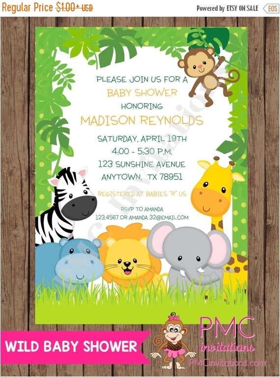 Baby Shower Invitations On Sale On Sale Custom Printed Wild Animals Jungle Safari Baby