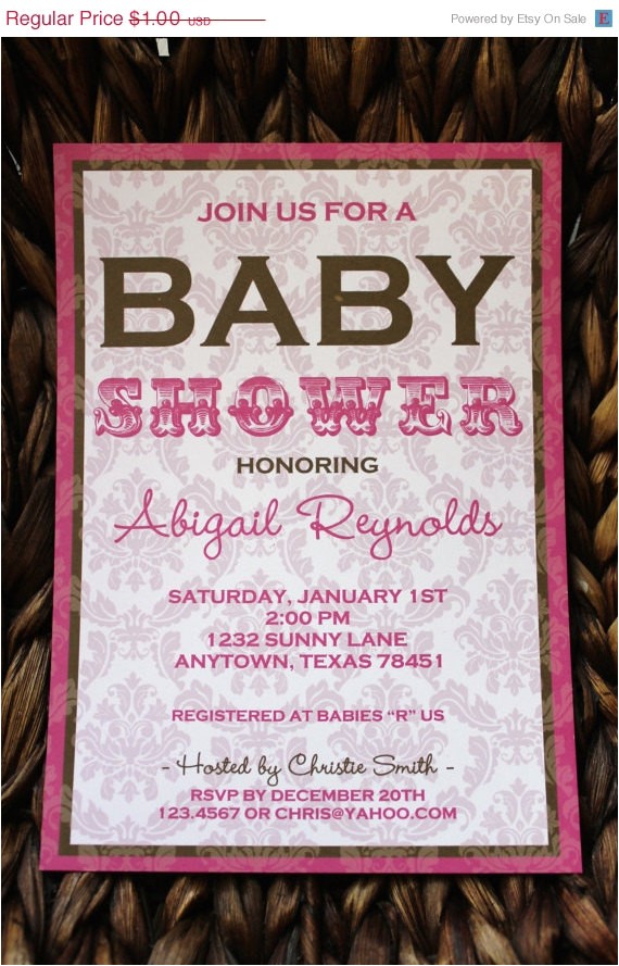 Baby Shower Invitations On Sale On Sale Pink and Brown Damask Baby Shower Invitations by