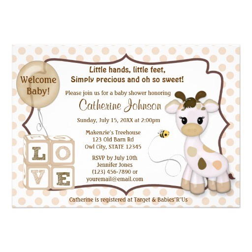 Baby Shower Invitations with Giraffes Snickerdoodle Giraffe Baby Shower Invitations 5" X 7