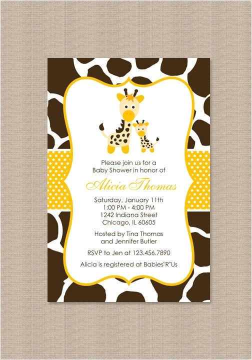 Baby Shower Invitations with Giraffes Yellow Giraffe Baby Shower Invitations