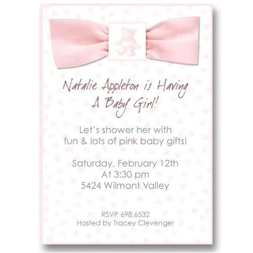 Baby Shower Invitations with Ribbon Pink Baby Bear Ribbon Baby Shower Invitations