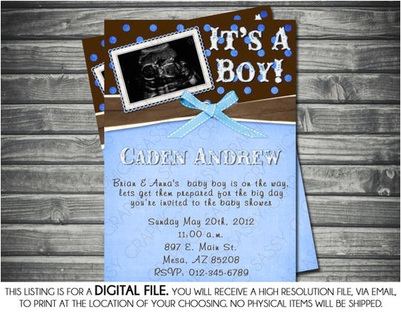 Baby Shower Invitations with Ultrasound Picture Boy Baby Shower Invite Blue Brown Shower Invite Polka