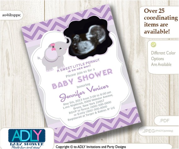 Baby Shower Invitations with Ultrasound Picture Girl Elephant Ultrasound Baby Shower Invitation for