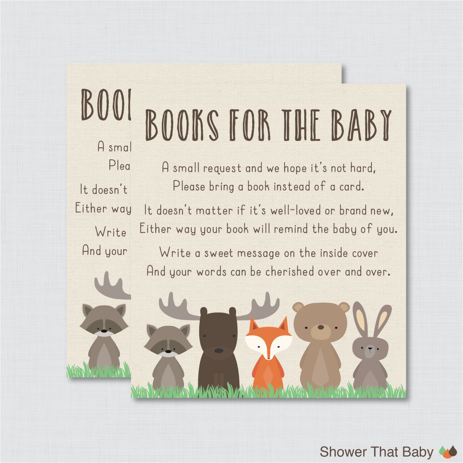 Baby Shower Invite Book Instead Of Card Woodland Baby Shower Bring A Book Instead Of A Card Invitation