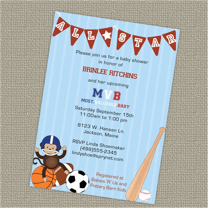 Baby Shower Sports Invitations Sports themed Baby Shower Invitation All Star Invite Mvb