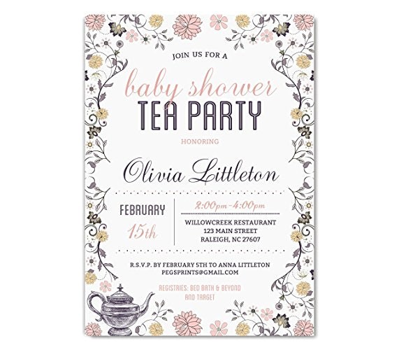 Baby Shower Tea Party Invitations Free Tea Party Baby Shower Invitations Fullxfull