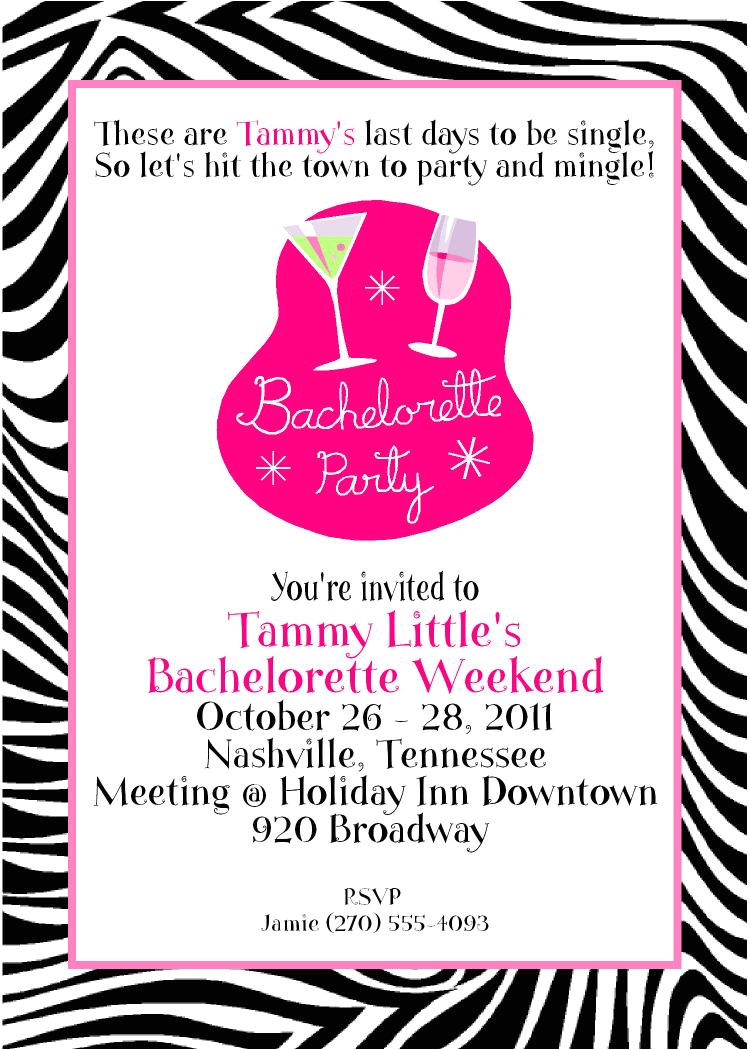 Bachelorette Party Invitation Examples Zebra Print Bachelorette Party Invitation Card Sample