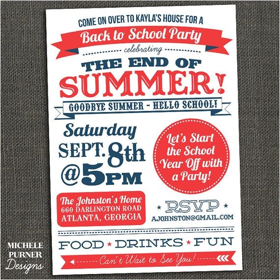 Back to School Pool Party Invitation Back to School End Of Summer Party Invitation