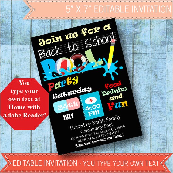 Back to School Pool Party Invitation Back to School Pool Party Invitation Printable by byministore