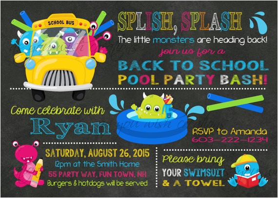 Back to School Pool Party Invitation Monster Back to School Pool Party Monsters by