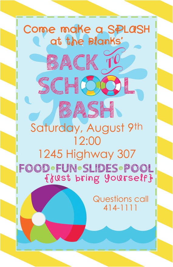 Back to School Pool Party Invitation Pool Party Invitation Piy File Back to School Party
