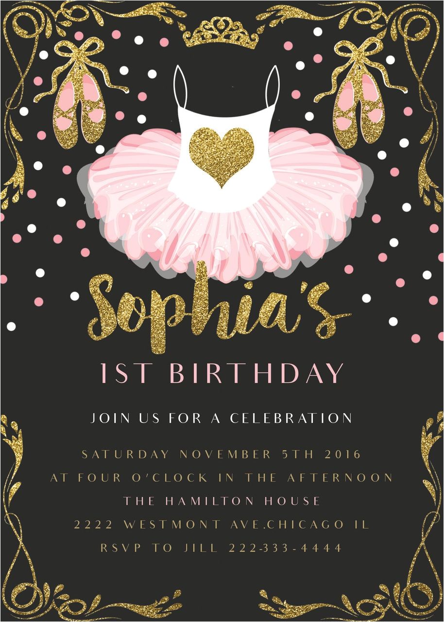 Ballerina Birthday Invitations Free Pink Ballerina Birthday Invitation Glitter and Gold