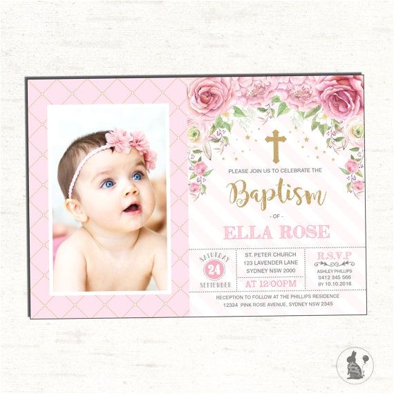 Baptism and Birthday Invitation Sample Girl Baptism Invitation Pink Gold Christening Printable