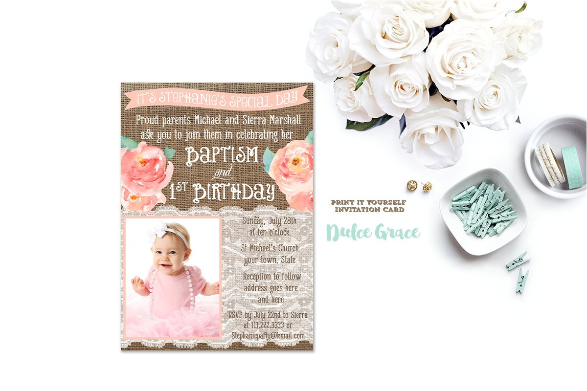 Baptism and Birthday Party together Invitation Baptism and Birthday Party to Her Invitation