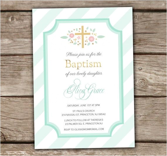 Baptism Invitations Etsy Mint Baptism Invitations Printed Coral Brunch