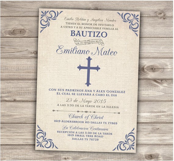 Baptism Invitations for Boy In Spanish Spanish Printable Baptism Christening Invitations Burlap