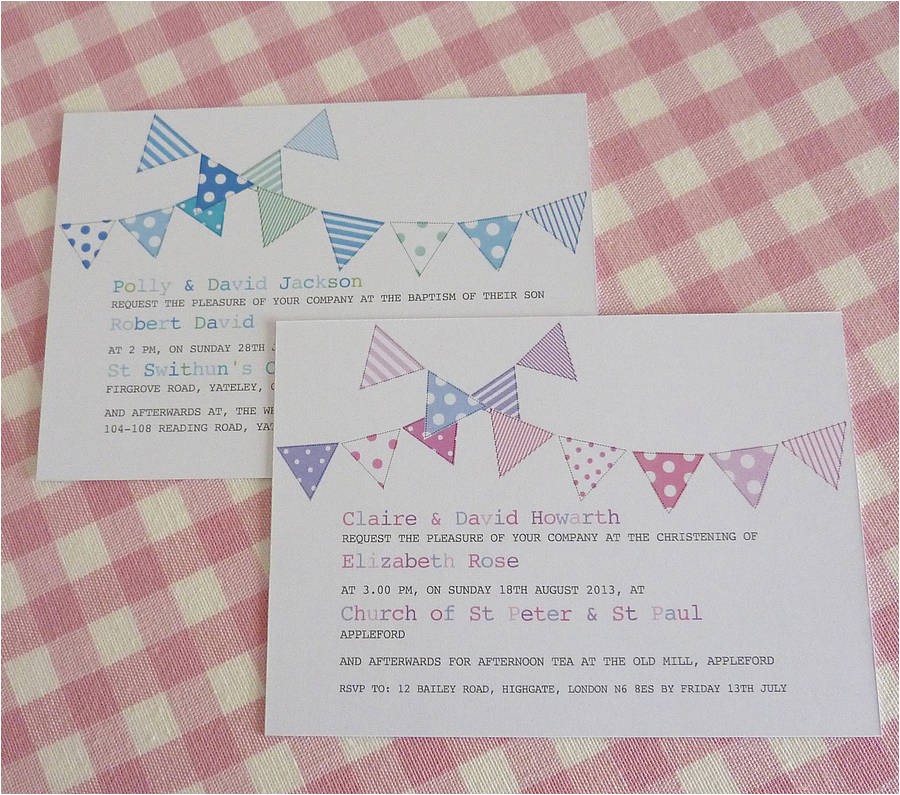 Baptism Invitations Uk Bunting Personalised Christening Invitations by Little